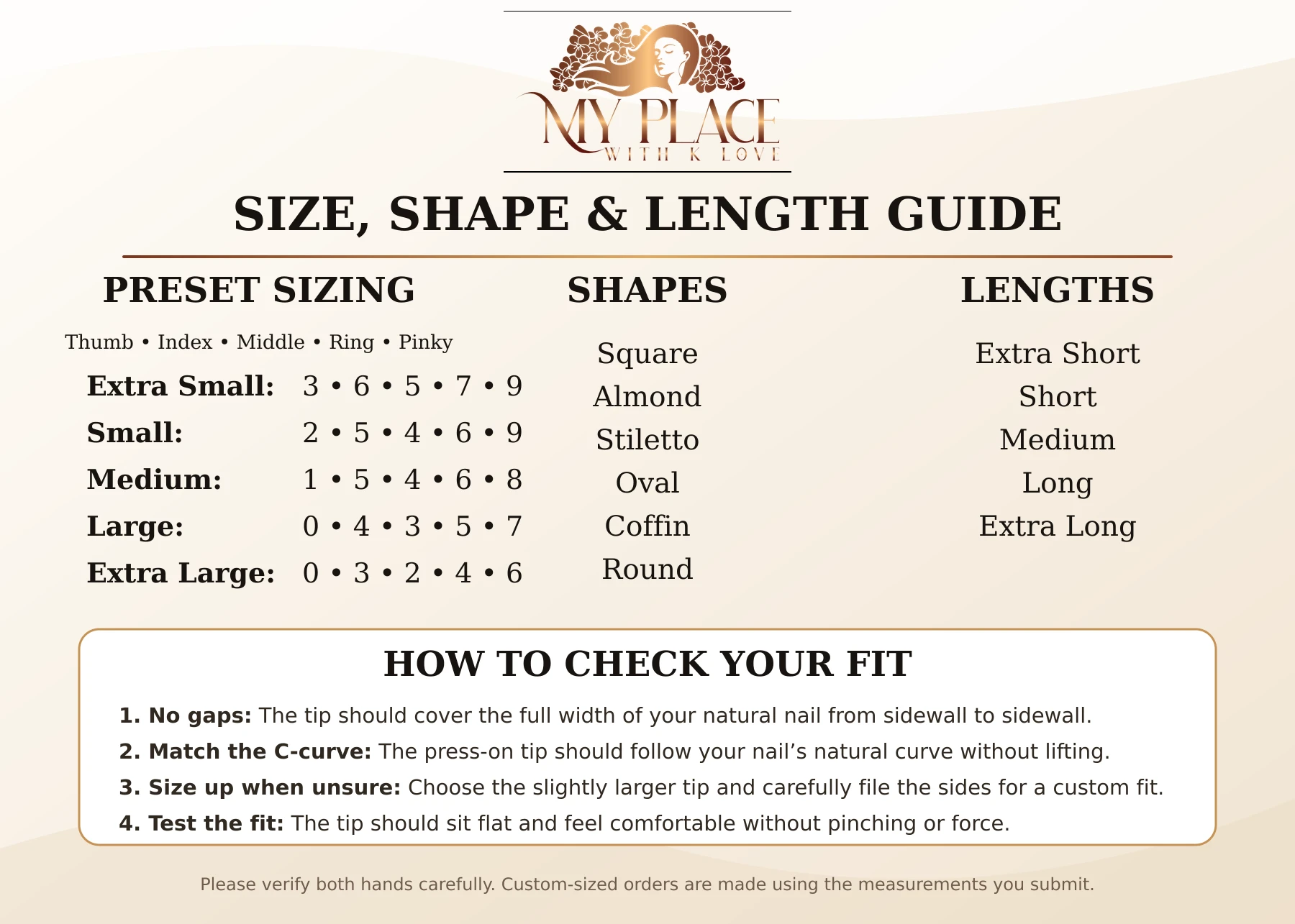 Front of printable press-on nail sizing guide