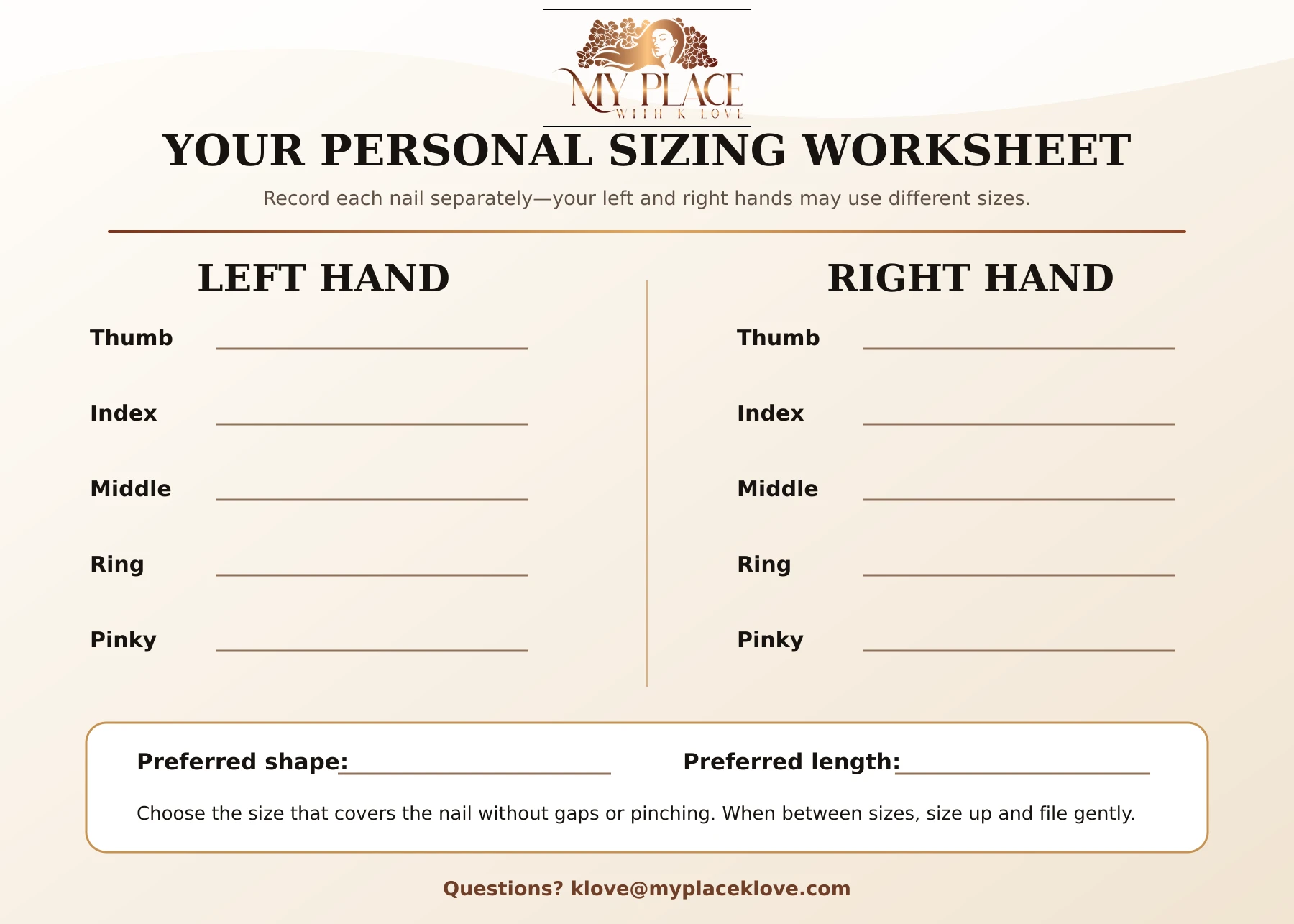 Back of printable press-on nail sizing guide